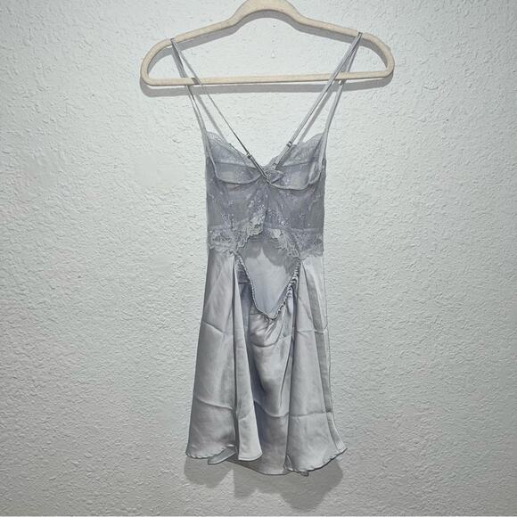 Free People Ready Now Cross Back Lace Mini Slip Dress - Picture 4 of 6